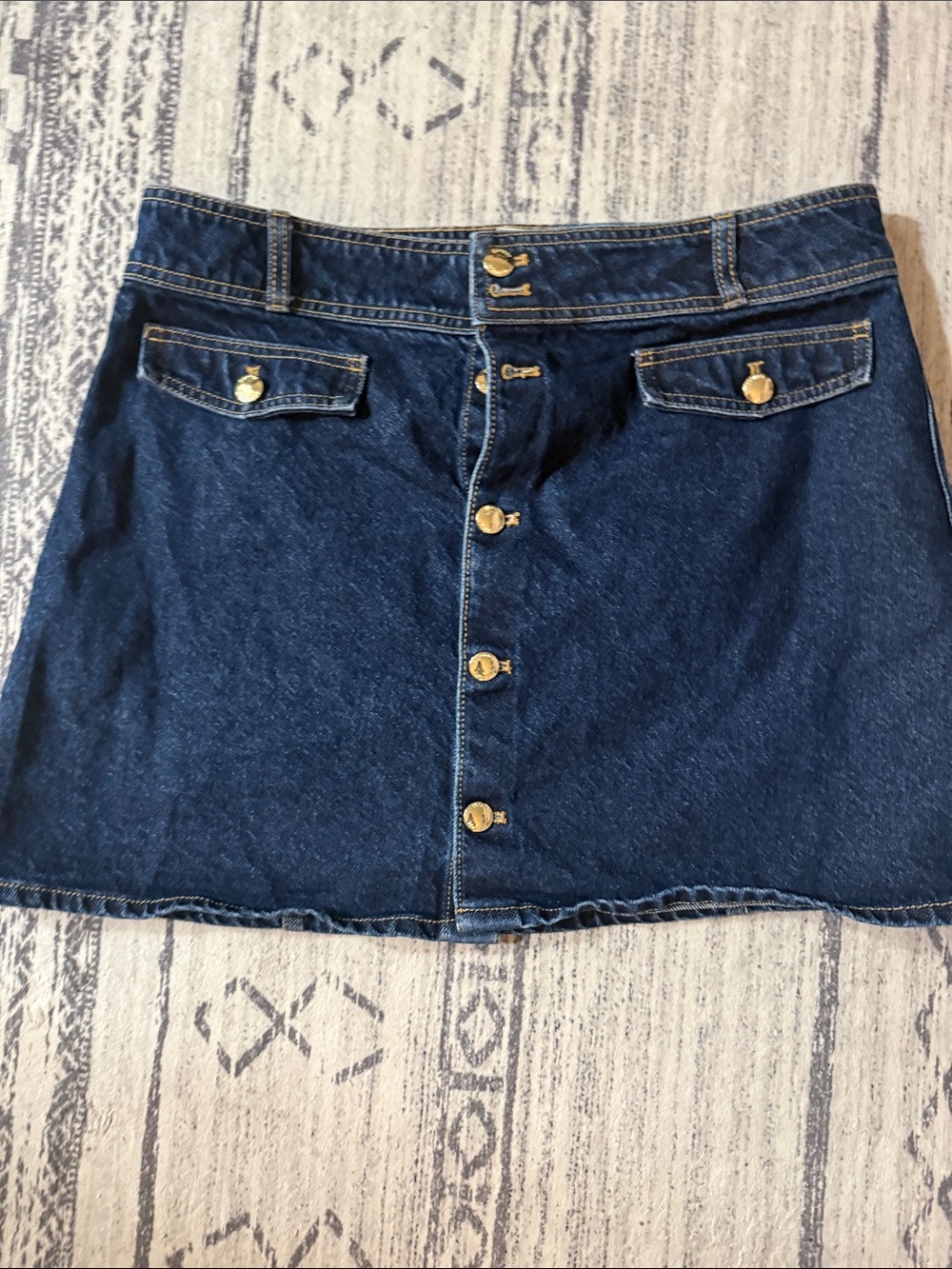 H&M Dark Blue Denim Mini Skirt with Gold Buttons